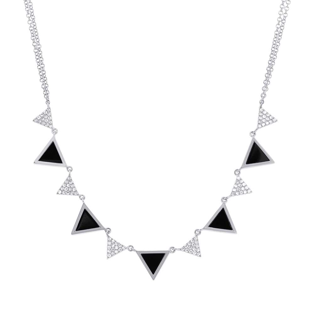 0.26ct Diamond & 1.00ct Onyx 14k White Gold Triangle Necklace