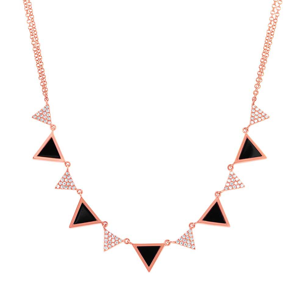 0.26ct Diamond & 1.00ct Onyx 14k Rose Gold Triangle Necklace