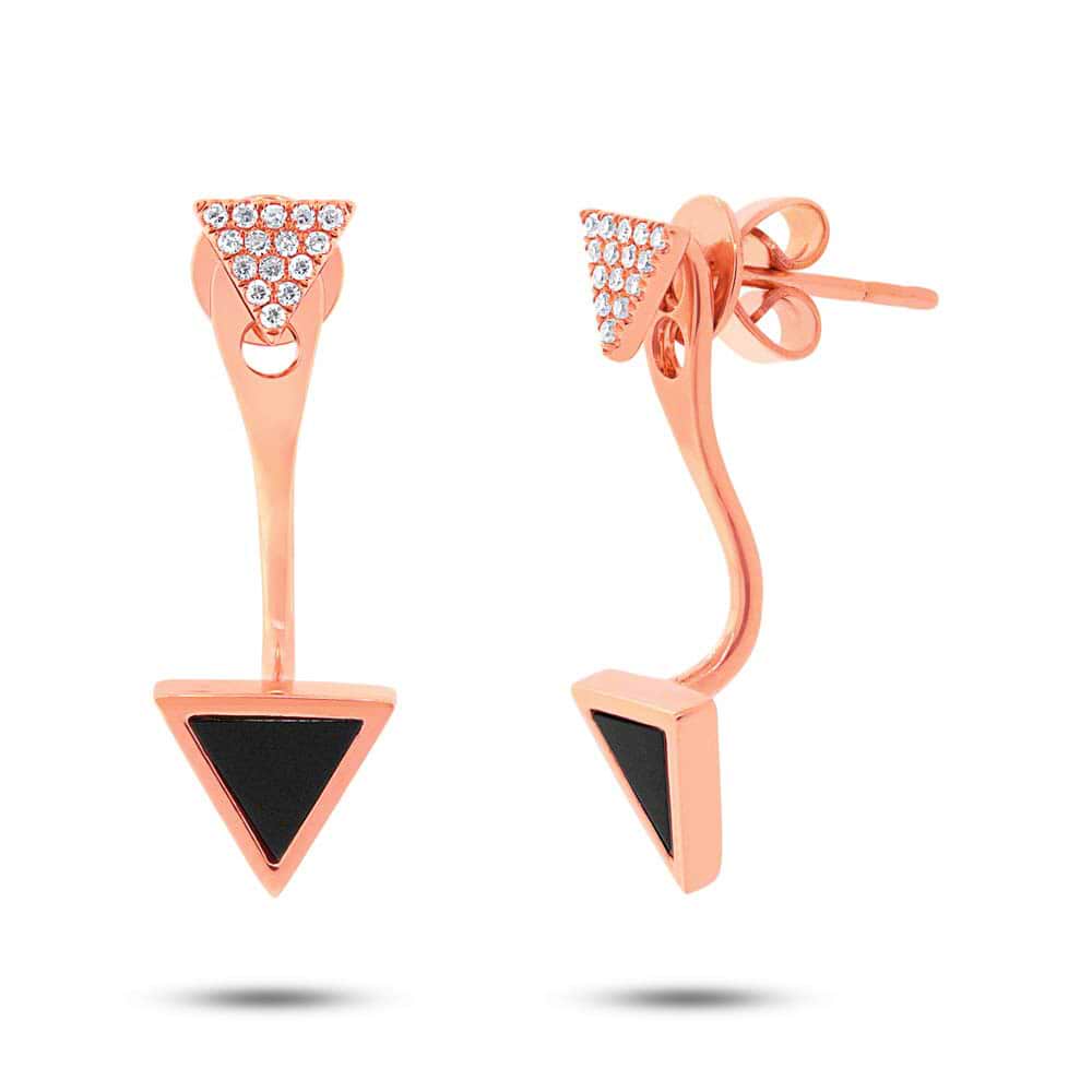 0.09ct Diamond & 0.40ct Onyx 14k Rose Gold Triangle Earrings Jacket With Stud