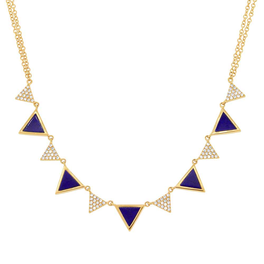 0.26ct Diamond & 1.21ct Lapis 14k Yellow Gold Triangle Necklace