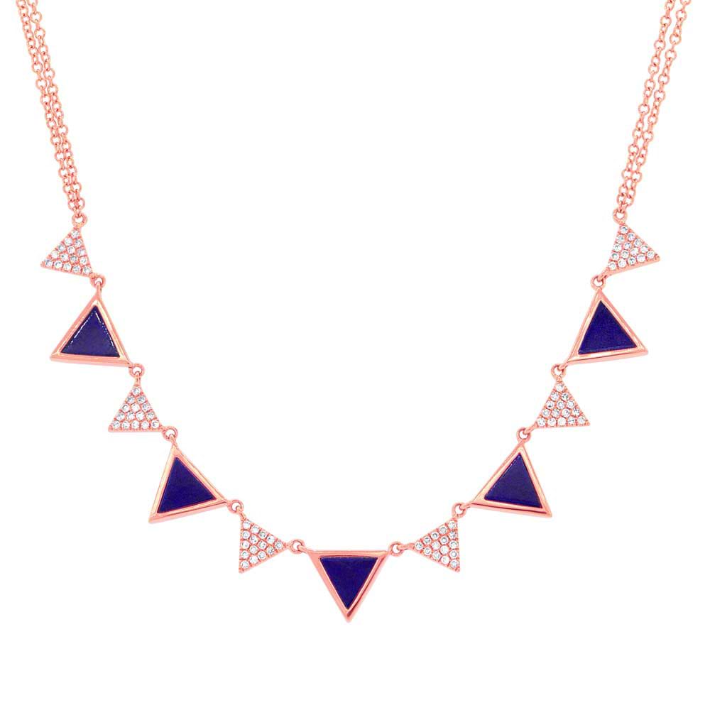 0.26ct Diamond & 1.21ct Lapis 14k Rose Gold Triangle Necklace