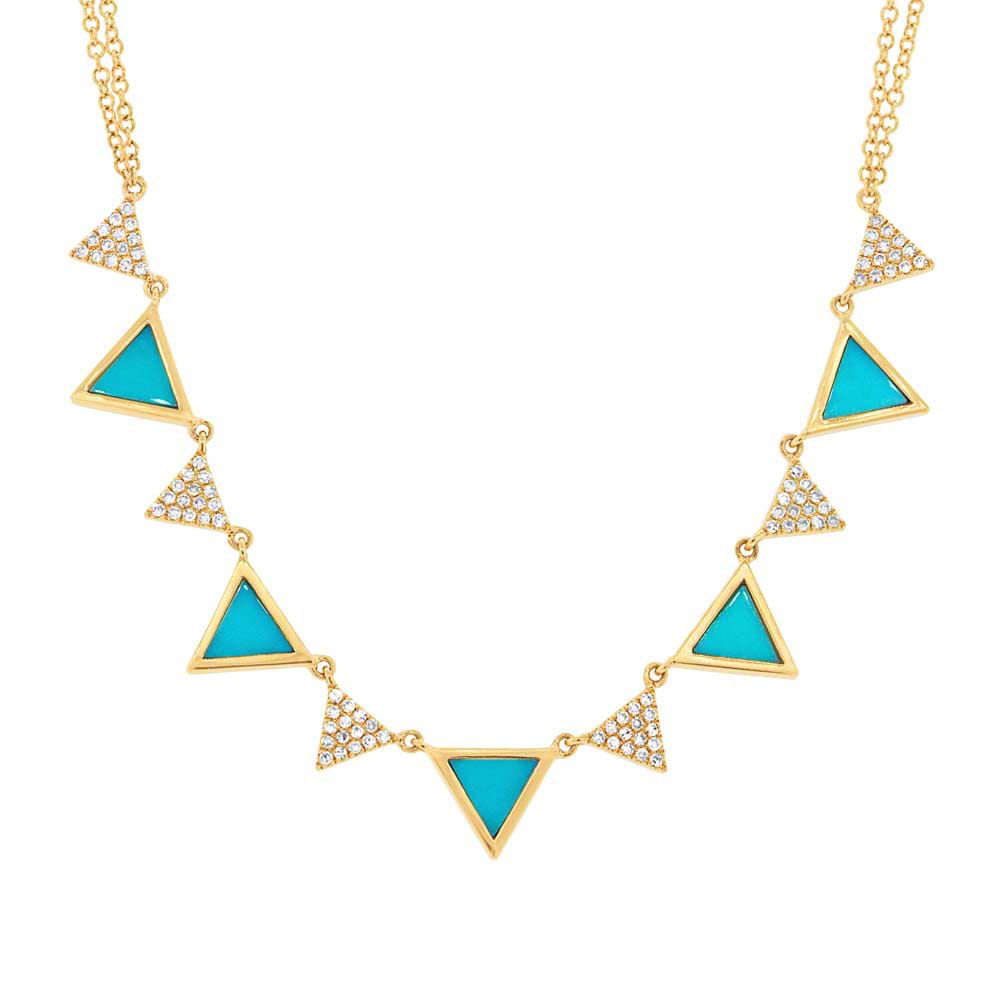 0.26ct Diamond & 0.88ct Composite Turquoise 14k Yellow Gold Triangle Necklace