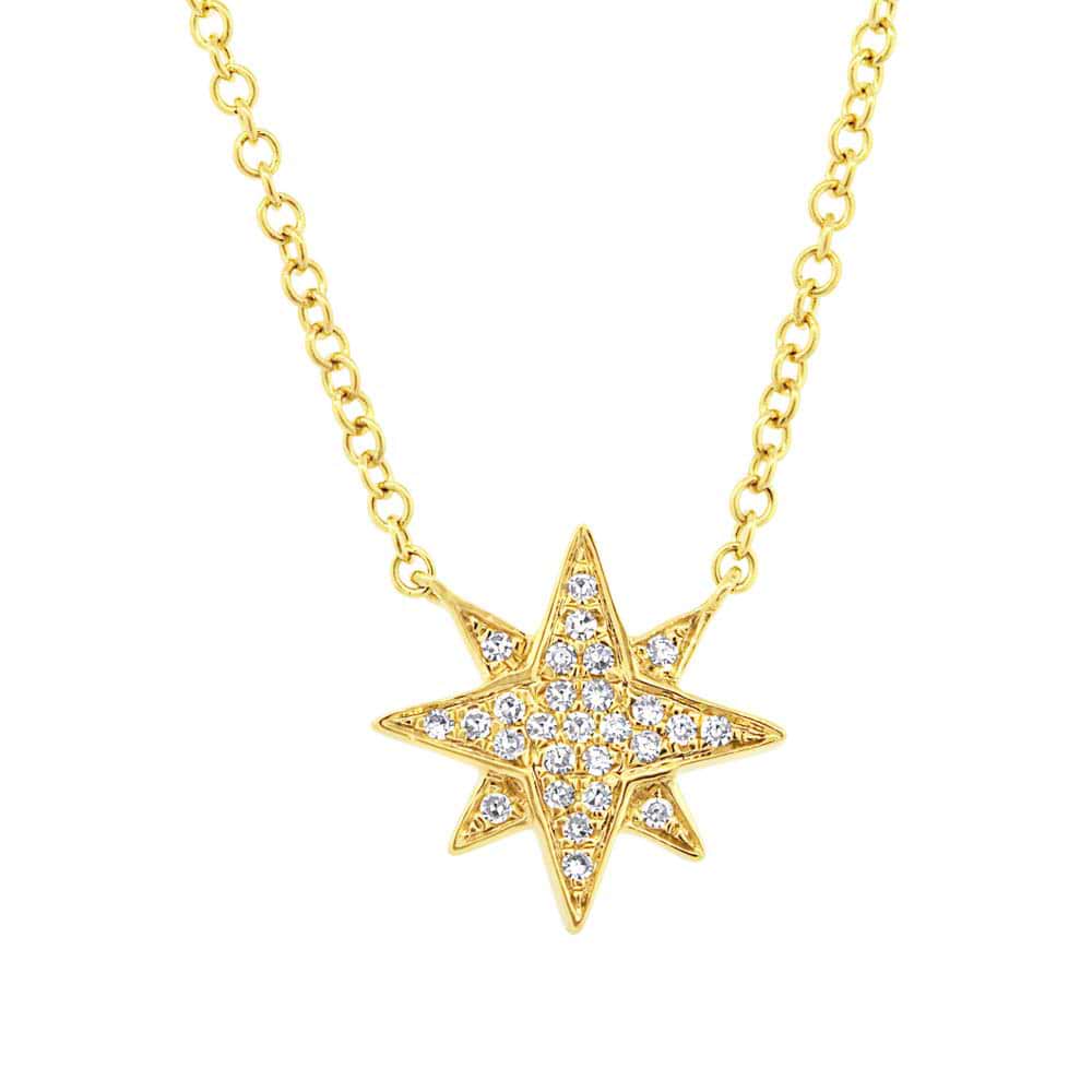 0.06ct 14k Yellow Gold Diamond Star Necklace