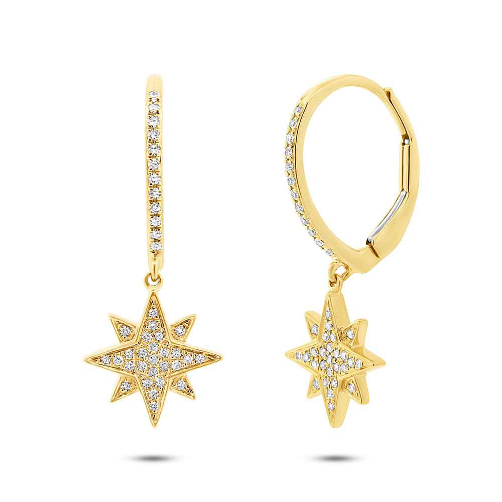 0.17ct 14k Yellow Gold Diamond Star Earrings
