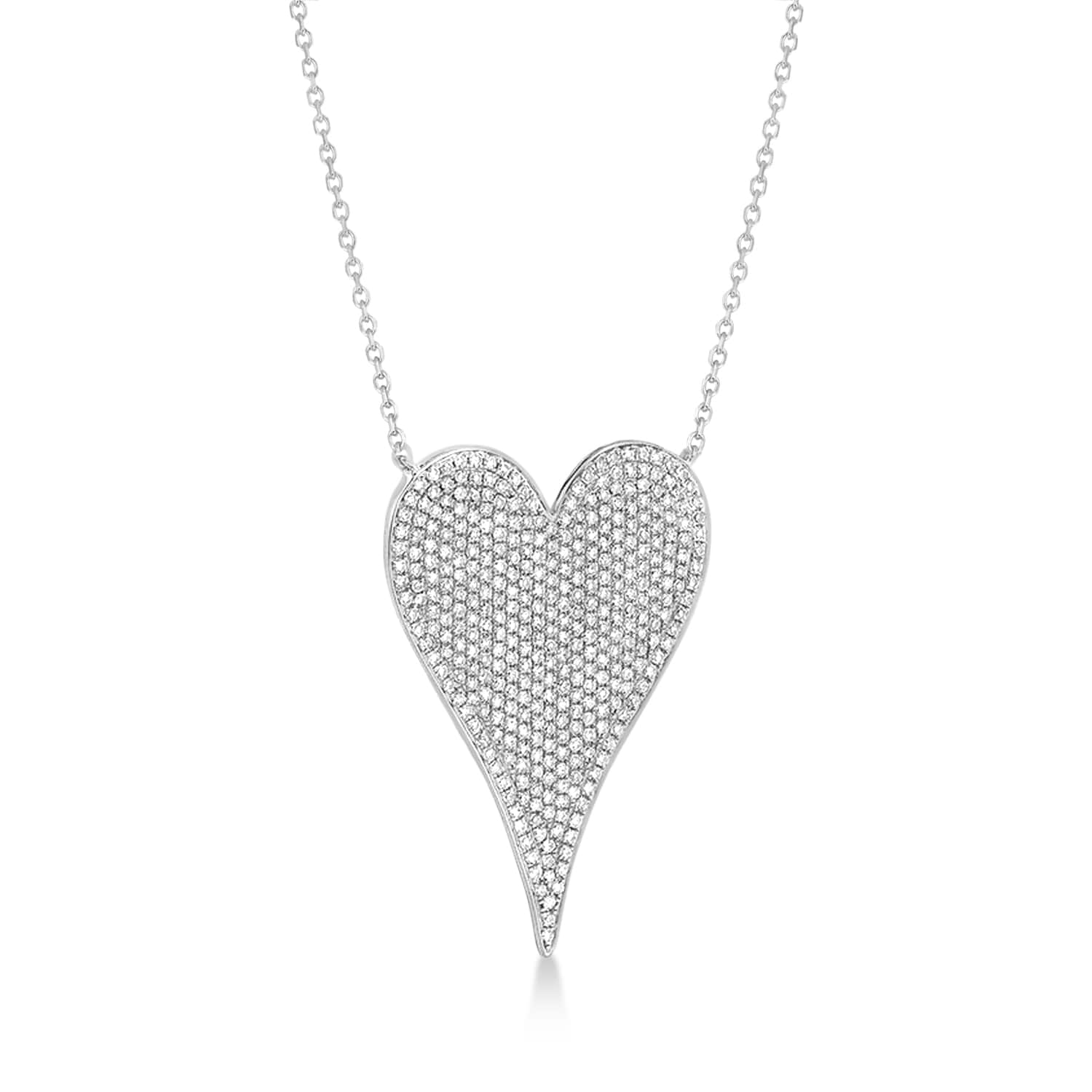 Diamond Modern Elongated Heart Pendant Necklace 14k White Gold (0.83ct)