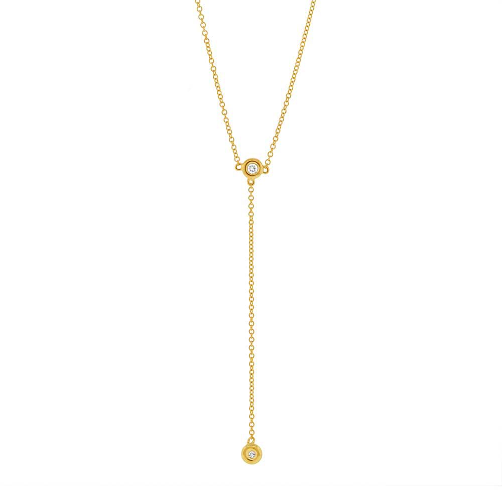 0.07ct 14k Yellow Gold Diamond Lariat Necklace