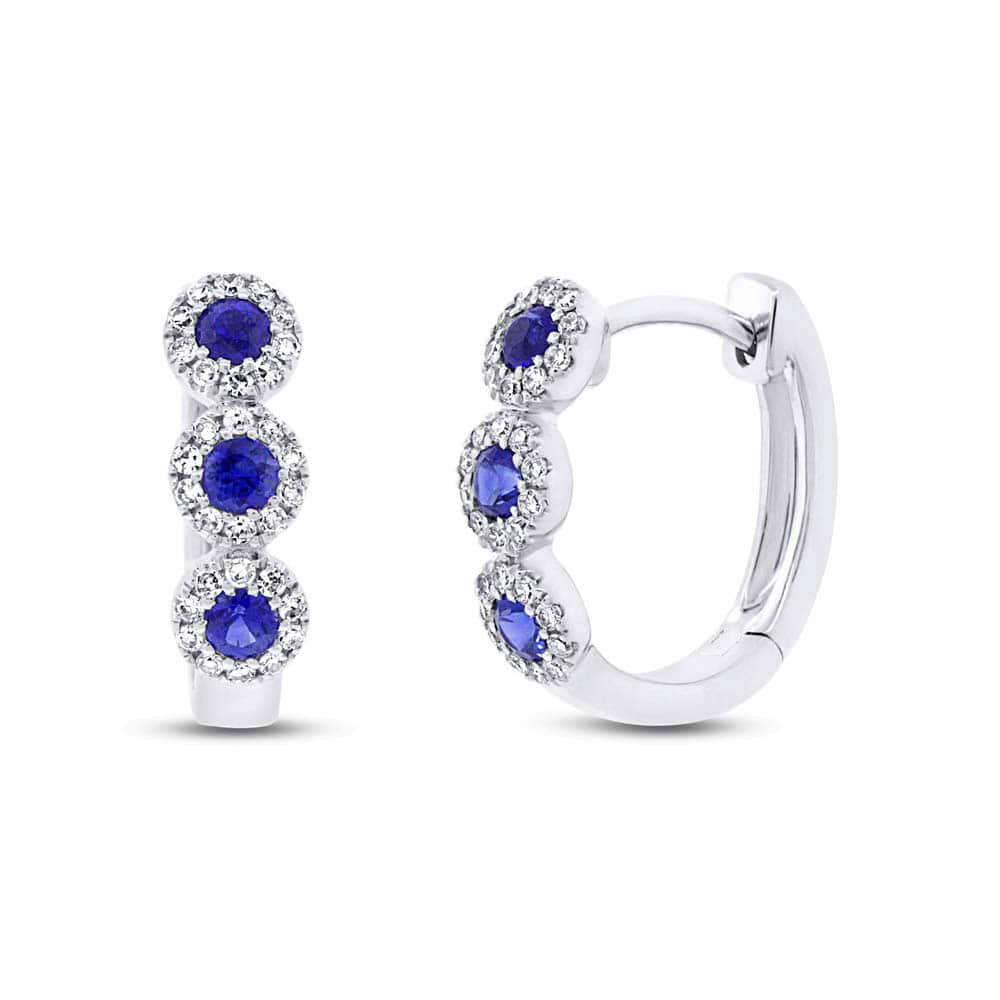0.15ct Diamond & 0.30ct Blue Sapphire 14k White Gold Huggie Earrings
