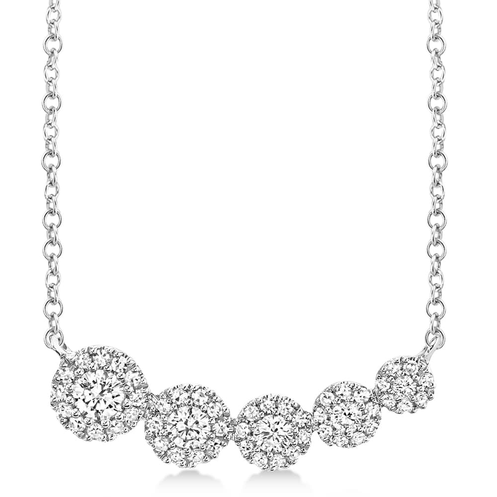 Graduated Diamond Halo Style Necklace 14k White Gold 0.32ct - AZ15556