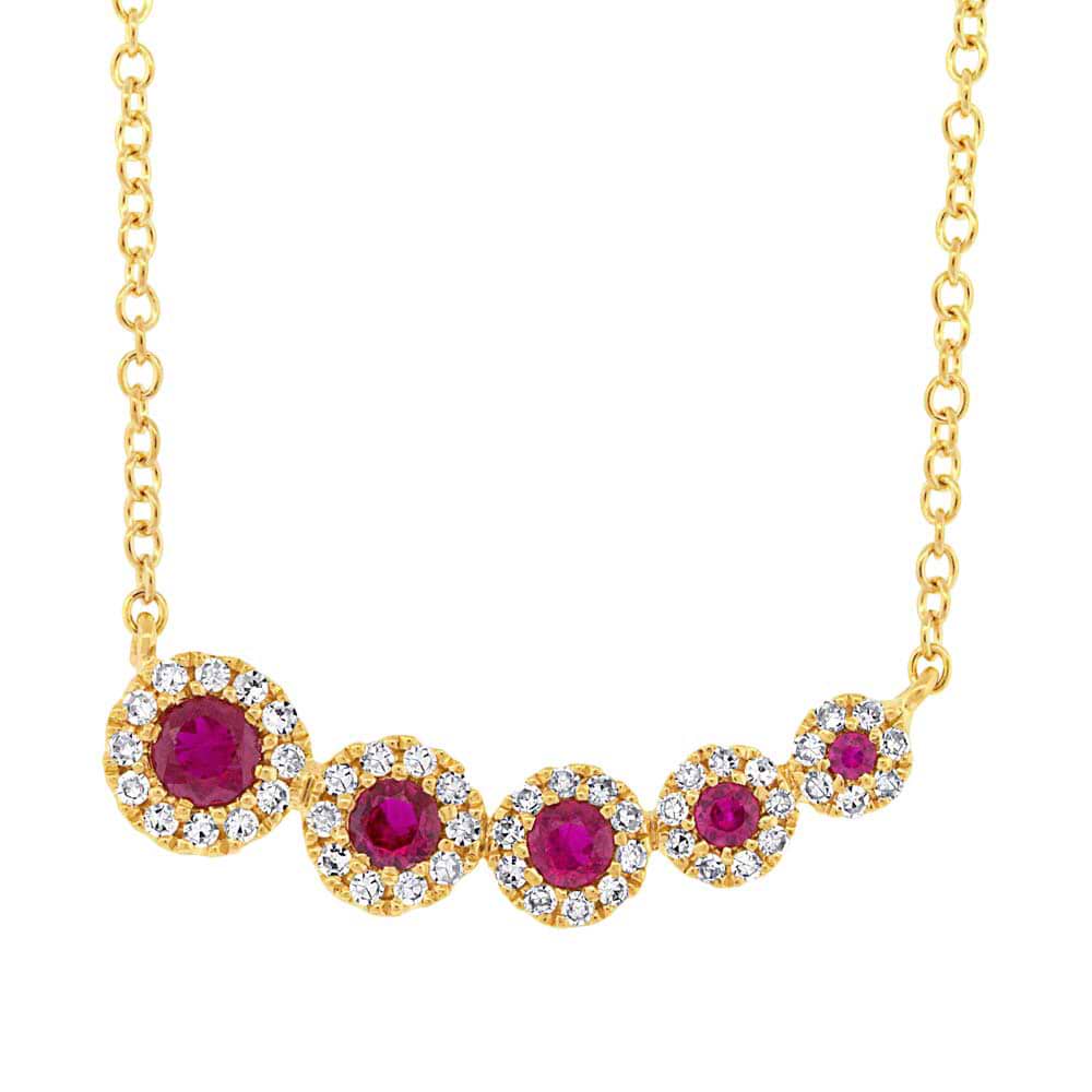 0.13ct Diamond & 0.22ct Ruby 14k Yellow Gold Necklace