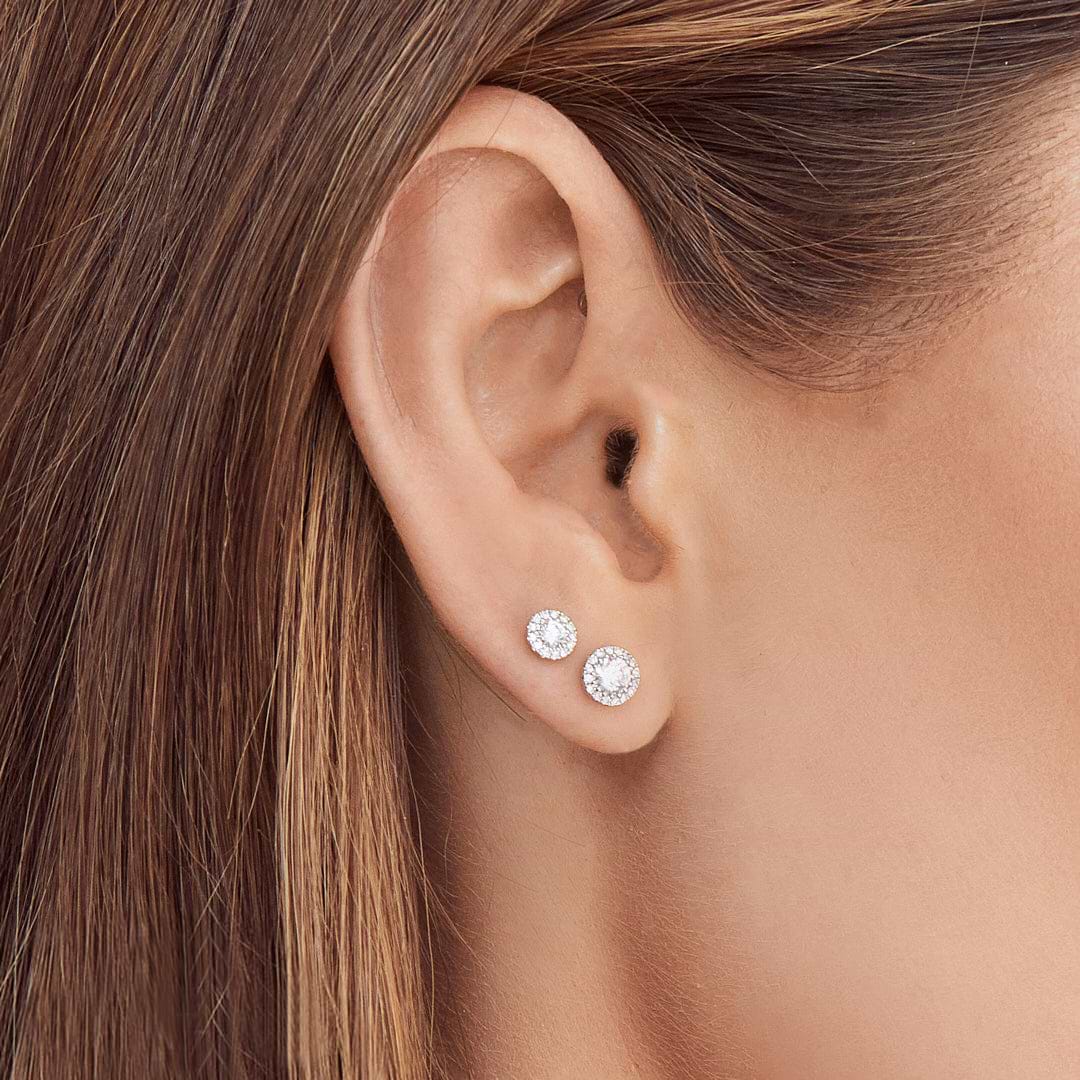 Diamond Halo Style Stud Earrings in 14k White Gold (0.24ct)
