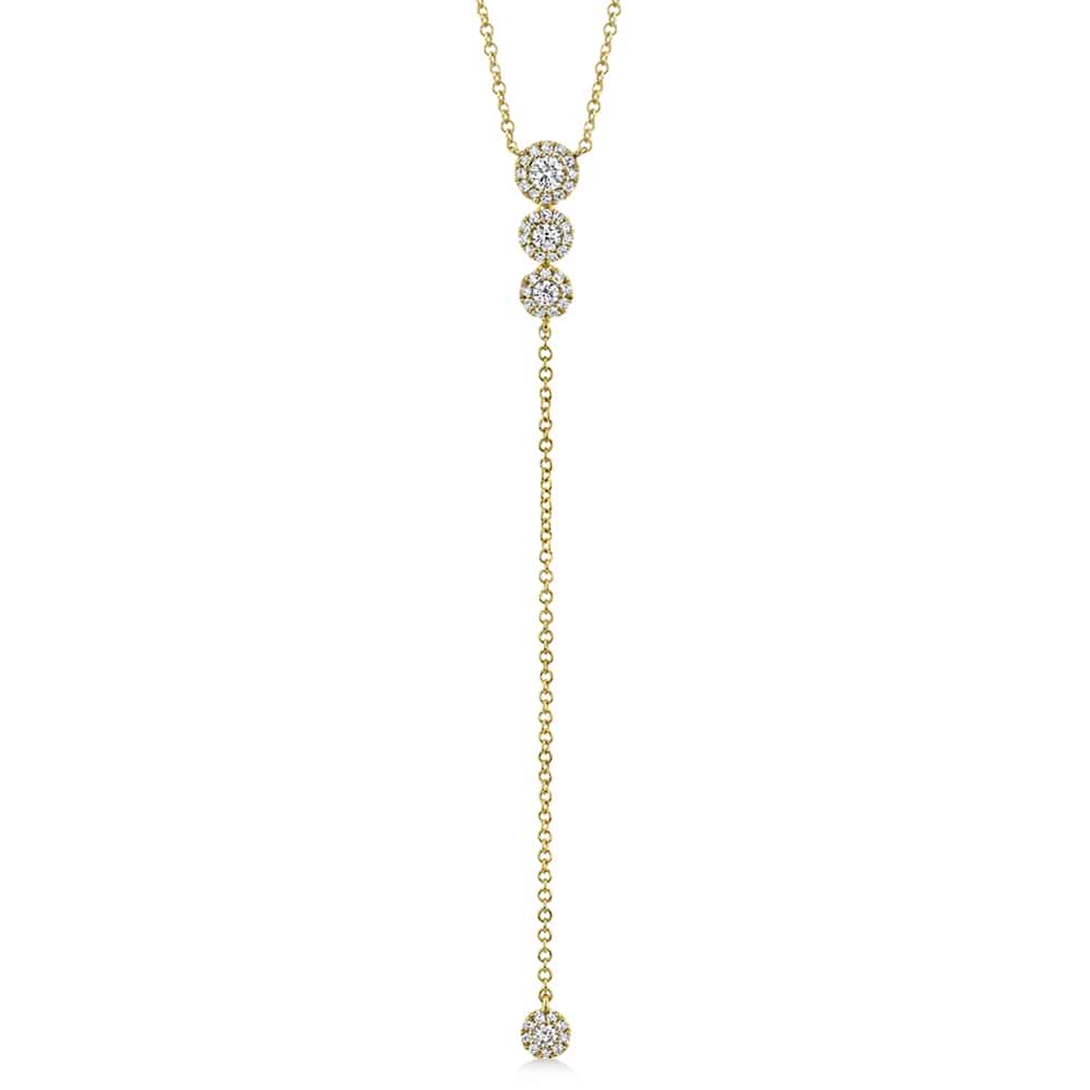 Graduated Diamond Halo Style Lariat Necklace 14k Yellow Gold (0.29ct)