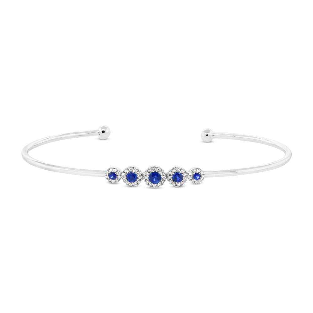 0.14ct Diamond & 0.29ct Blue Sapphire 14k White Gold Bangle Bracelet