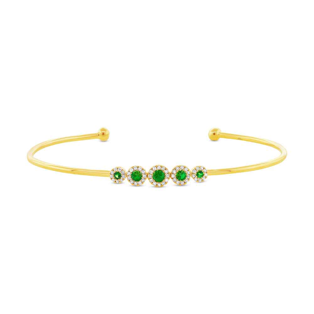 0.14ct Diamond & 0.29ct Green Garnet 14k Yellow Gold Bangle Bracelet