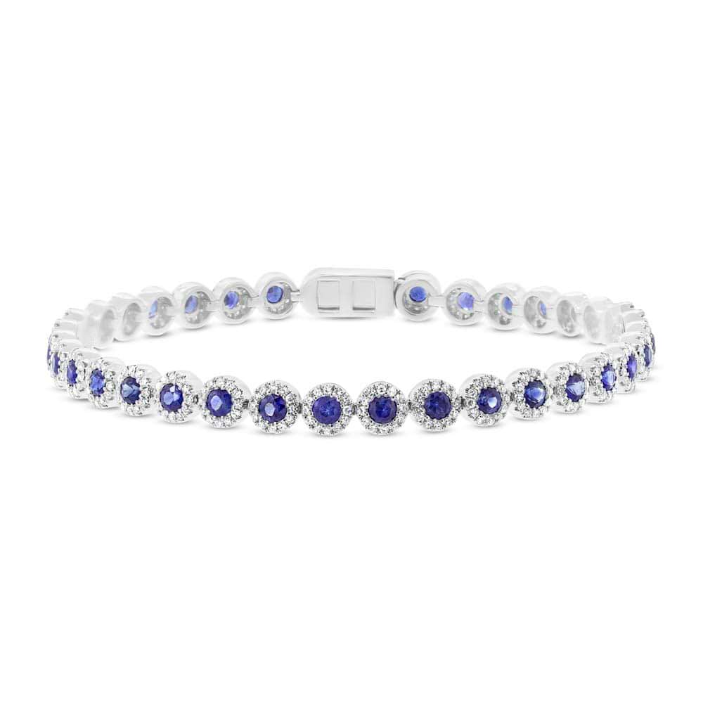 1.28ct Diamond & 3.43ct Blue Sapphire 14k White Gold Bracelet