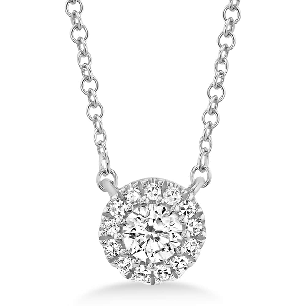Diamond Halo Pendant Necklace 14k White Gold (0.14ct)