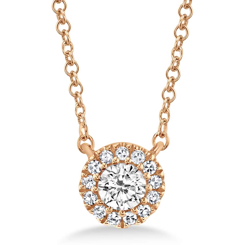 Diamond Halo Pendant Necklace 14k Rose Gold (0.14ct)