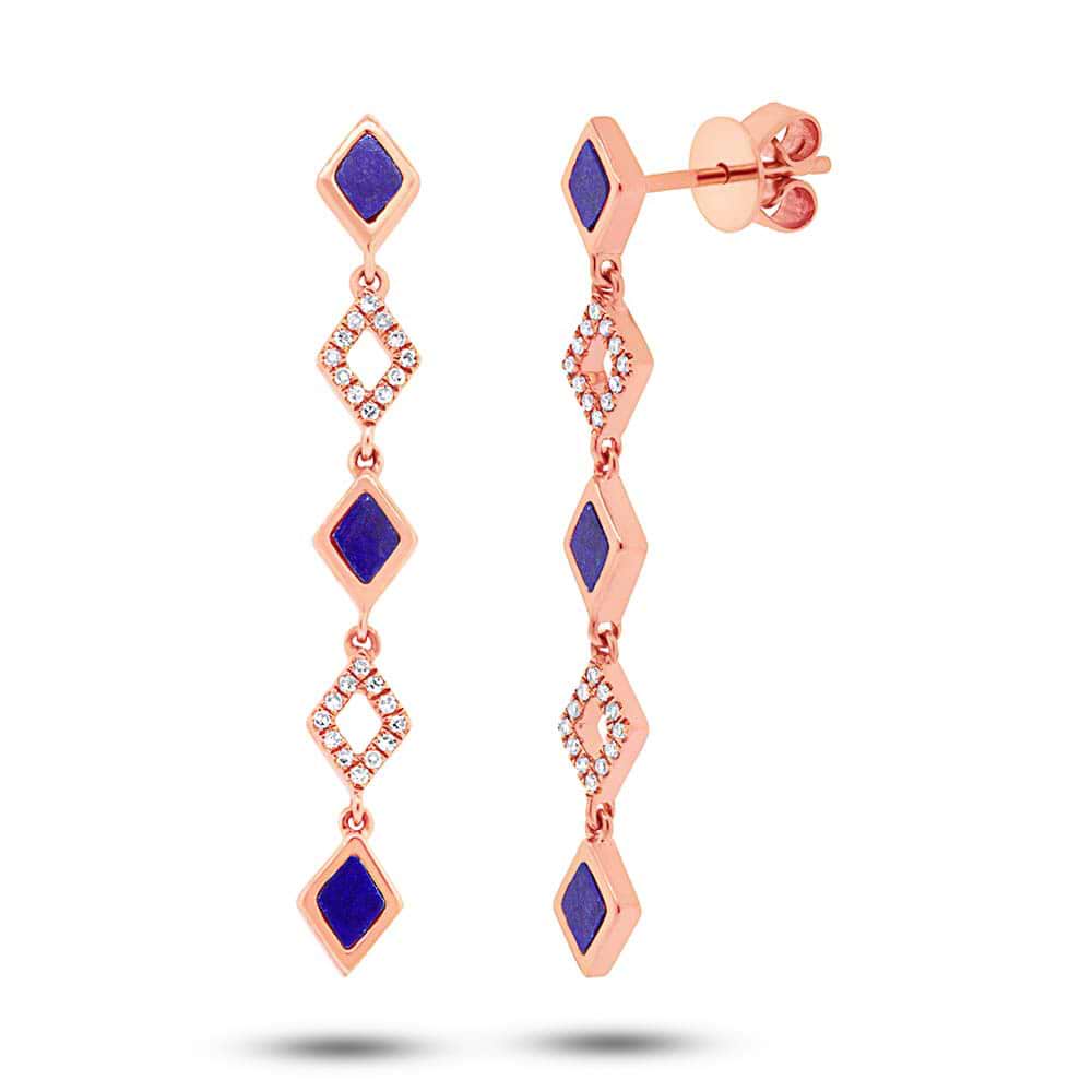 0.11ct Diamond & 0.51ct Lapis 14k Rose Gold Earrings