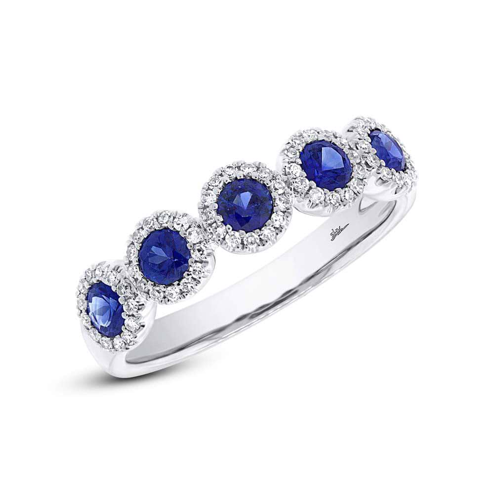 0.20ct Diamond & 0.70ct Blue Sapphire 14k White Gold Ring Size 6