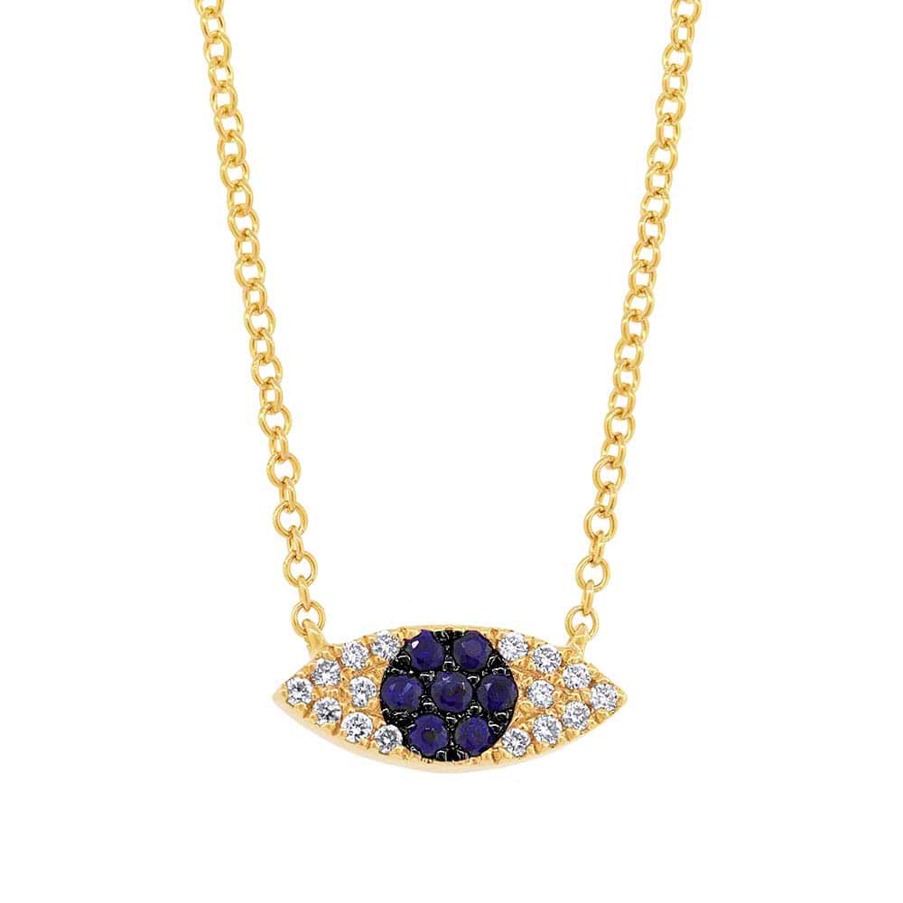 0.07ct Diamond & 0.11ct Blue Sapphire 14k Yellow Gold Eye Necklace