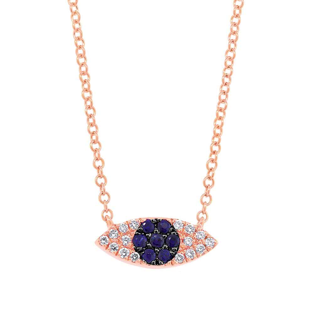 0.07ct Diamond & 0.11ct Blue Sapphire 14k Rose Gold Eye Necklace