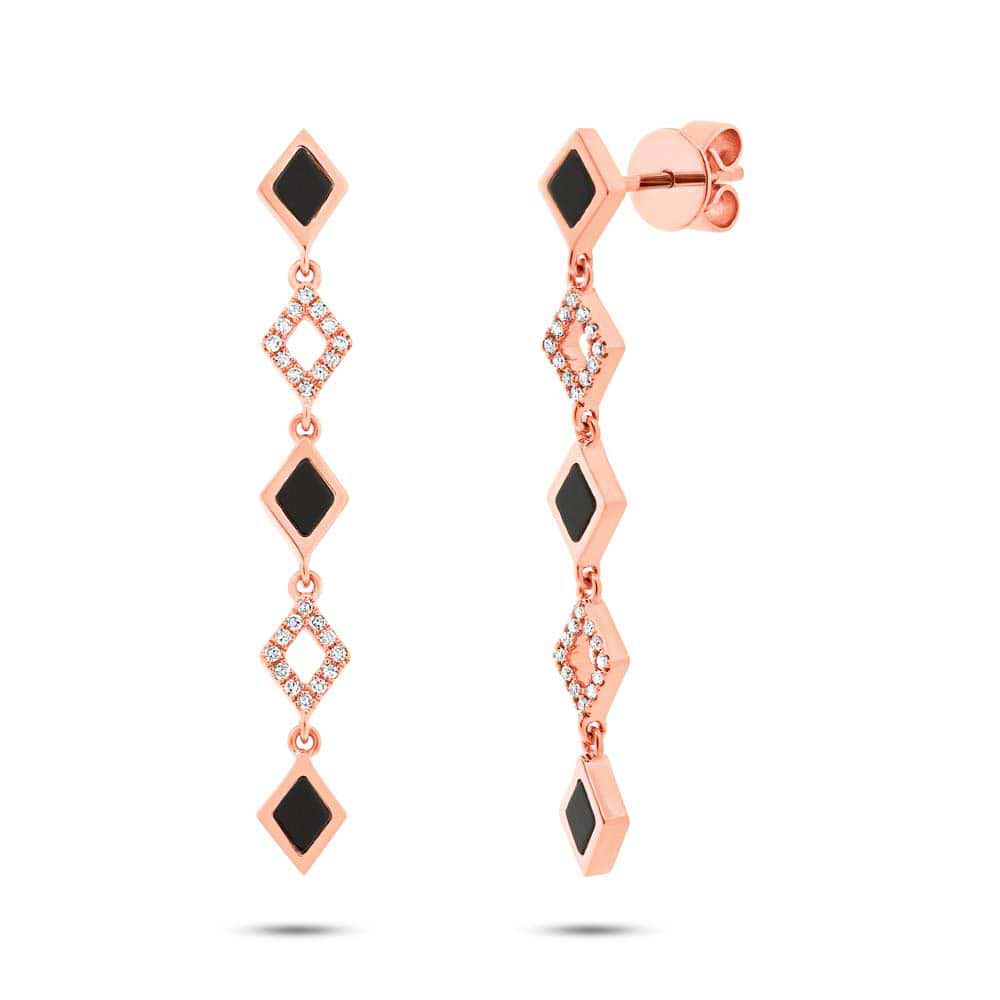 0.11ct Diamond & 0.51ct Black Onyx 14k Rose Gold Earrings