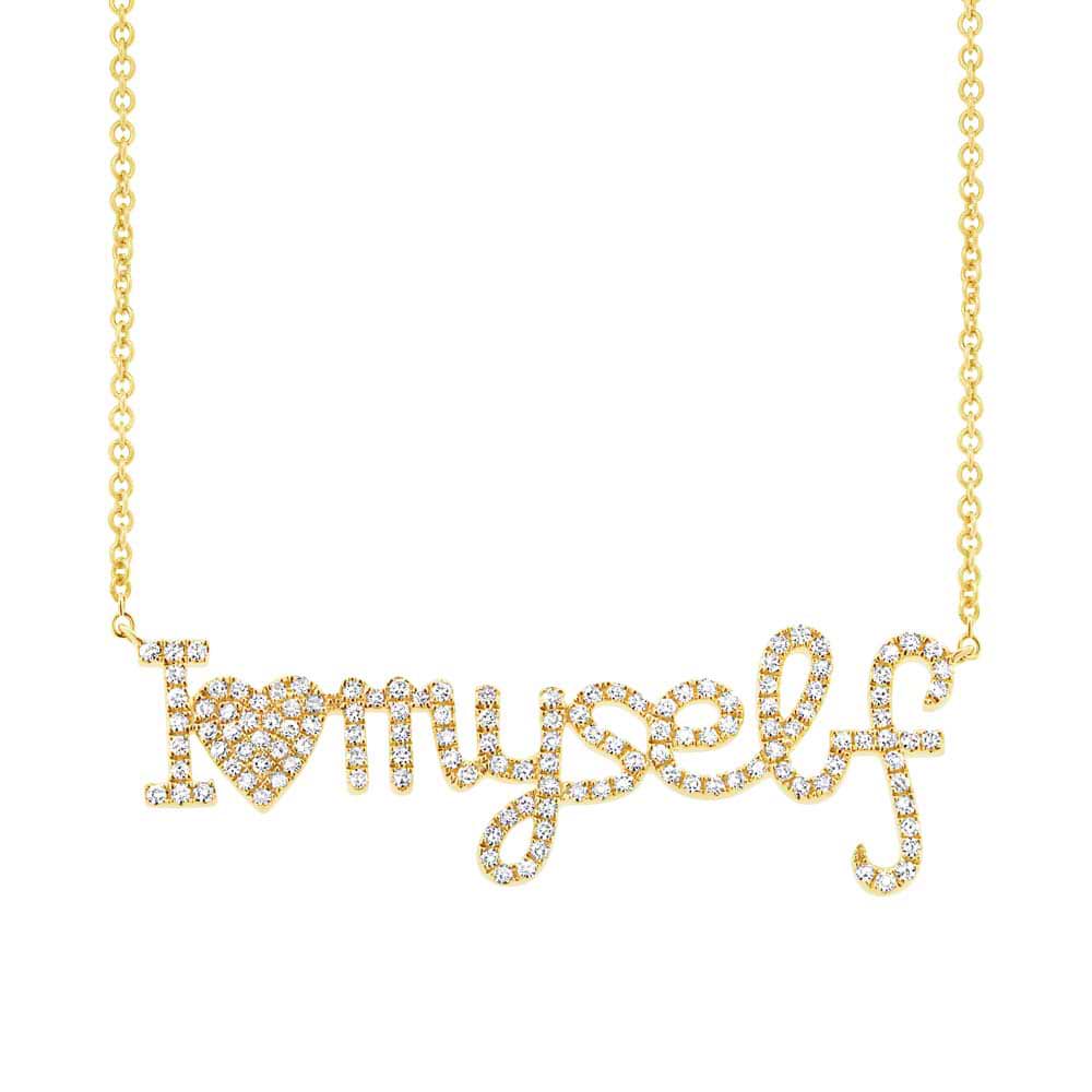 0.36ct 14k Yellow Gold Diamond ''I love myself'' Necklace