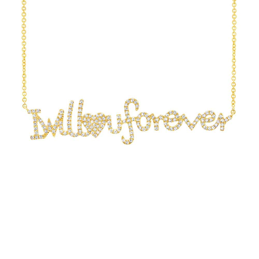 0.46ct 14k Yellow Gold ''I will love u forever'' Diamond Necklace