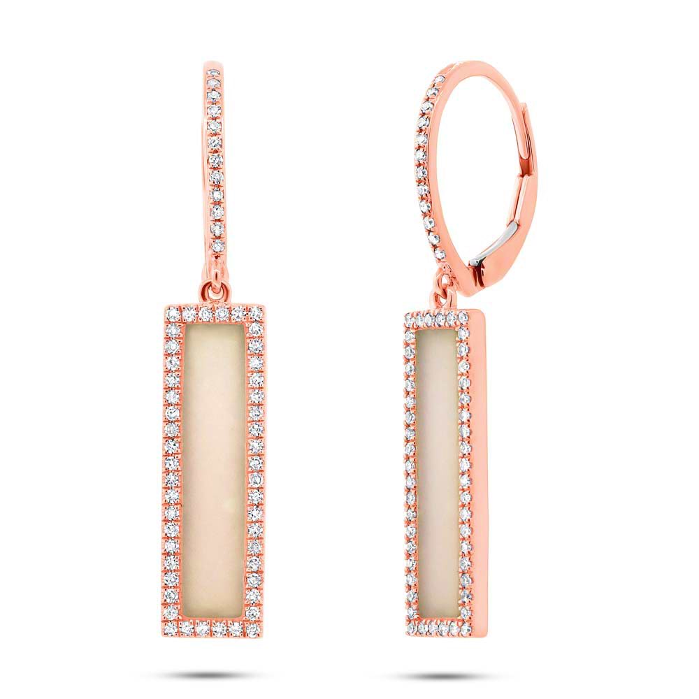 0.36ct Diamond & 1.62ct Pink Opal 14k Rose Gold Bar Earrings