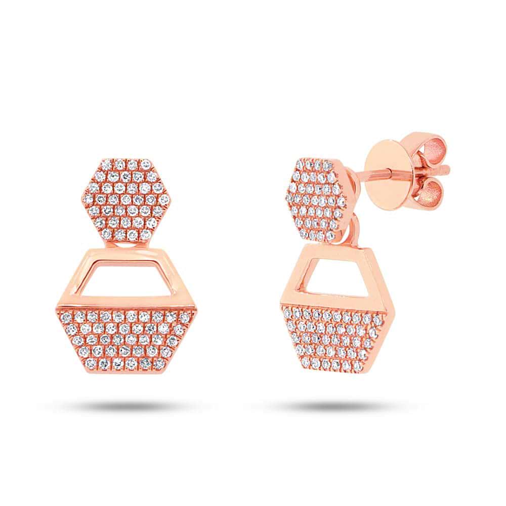 0.31ct 14k Rose Gold Diamond Hexagon Earrings Jacket With Studs