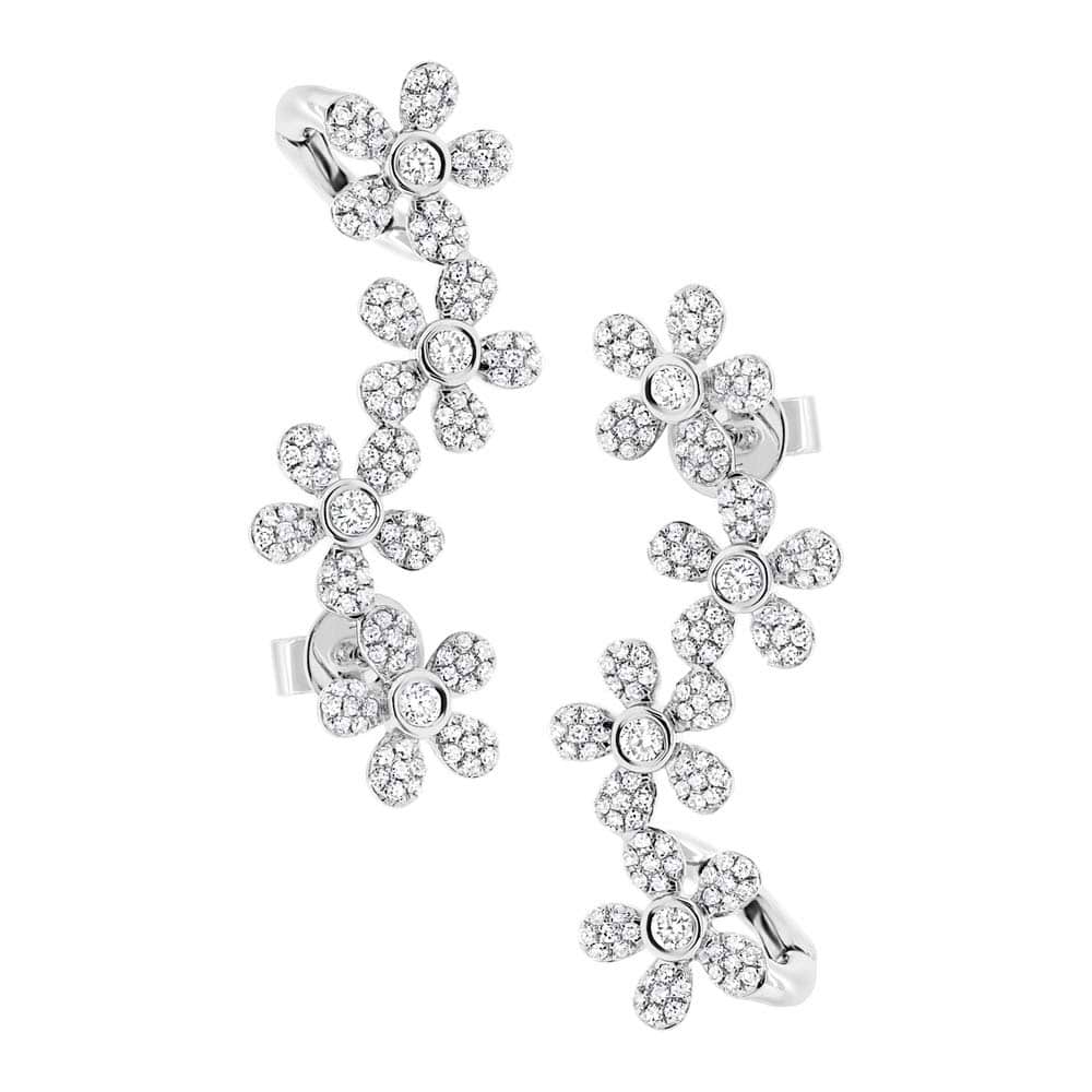 0.68ct 14k White Gold Flower Diamond Ear Crawler Earrings