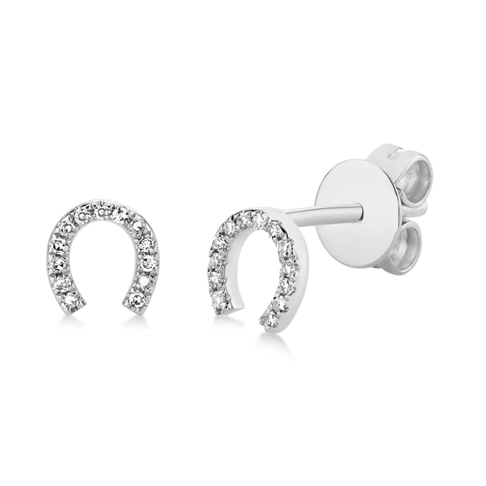 Diamond Horseshoe Stud Earrings 14k White Gold (0.06ct)