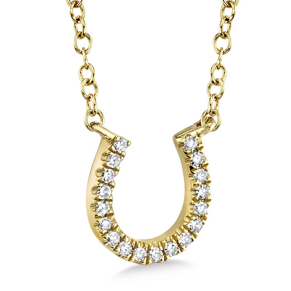 Diamond Lucky Horseshoe Pendant Necklace 14k Yellow Gold (0.06ct)