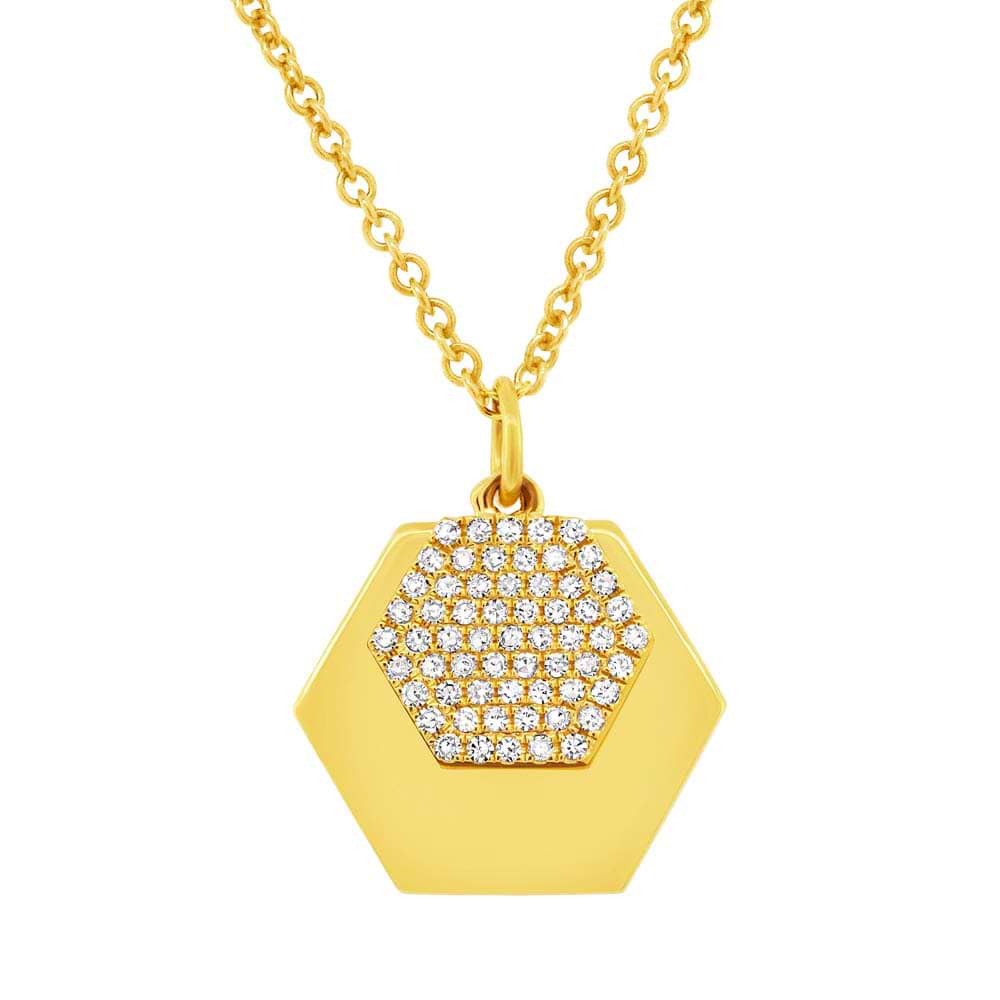 0.14ct 14k Yellow Gold Diamond Hexagon Necklace