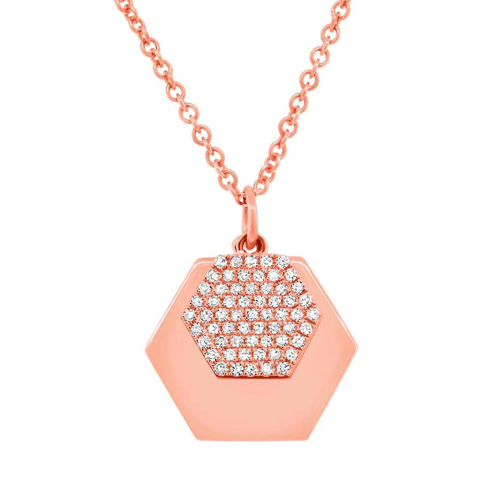 0.14ct 14k Rose Gold Diamond Hexagon Necklace