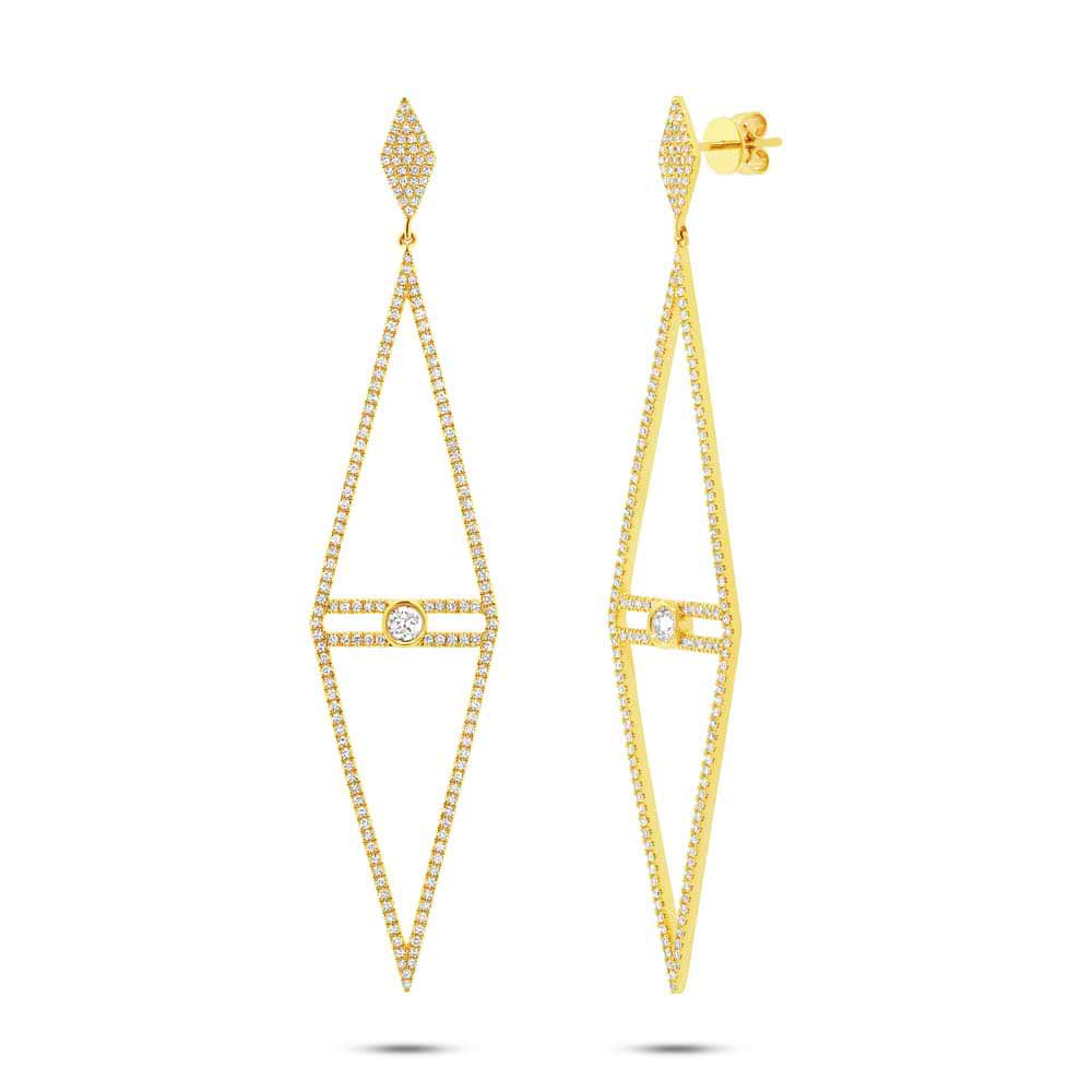 1.19ct 14k Yellow Gold Diamond Triangle Earrings