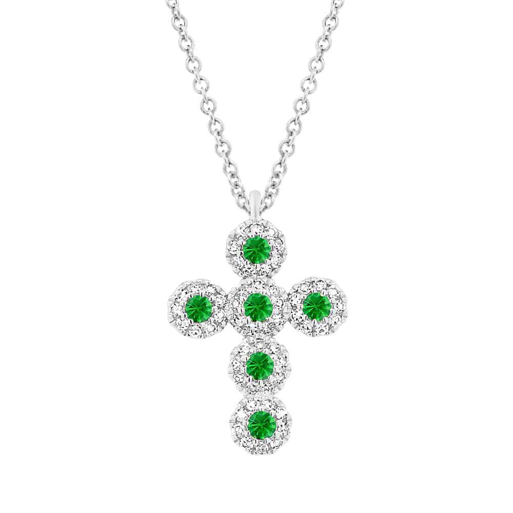 0.12ct Diamond & 0.14ct Green Garnet 14k White Gold Cross Necklace