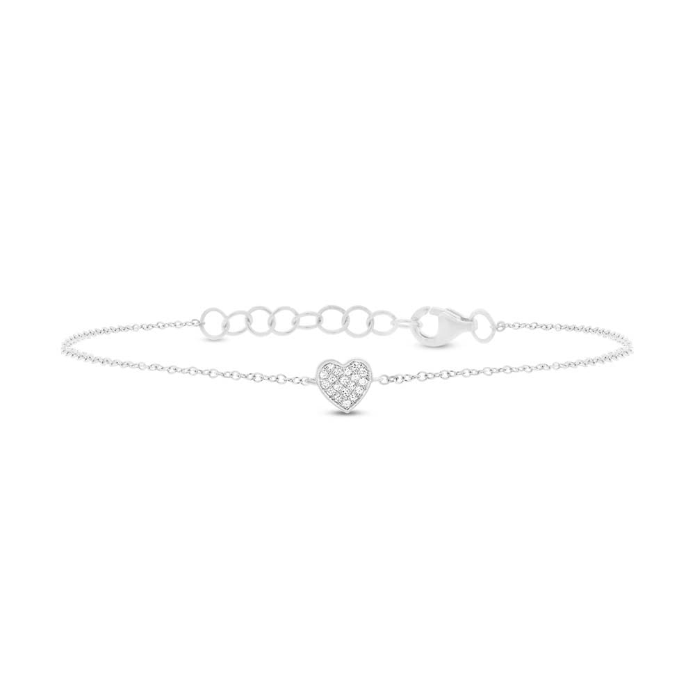 0.04ct 14k White Gold Diamond Pave Heart Bracelet