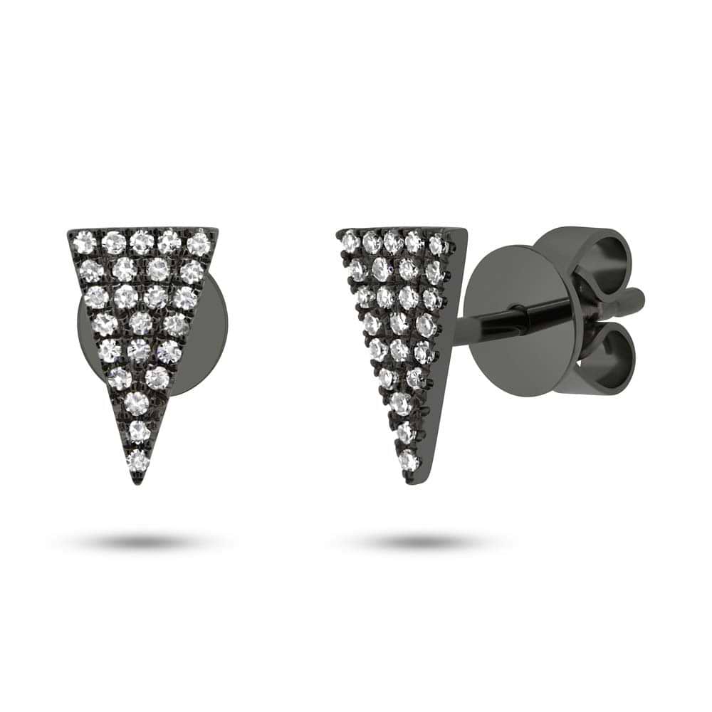 0.12ct 14k Black Rhodium Gold Diamond Pave Triangle Earrings