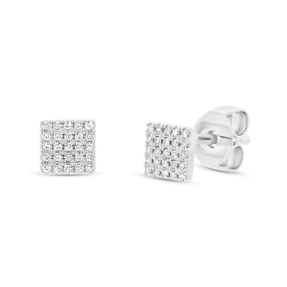 0.11ct 14k White Gold Diamond Pave Square Earrings
