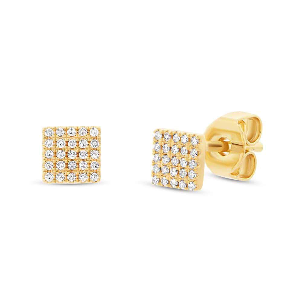 0.11ct 14k Yellow Gold Diamond Pave Square Earrings