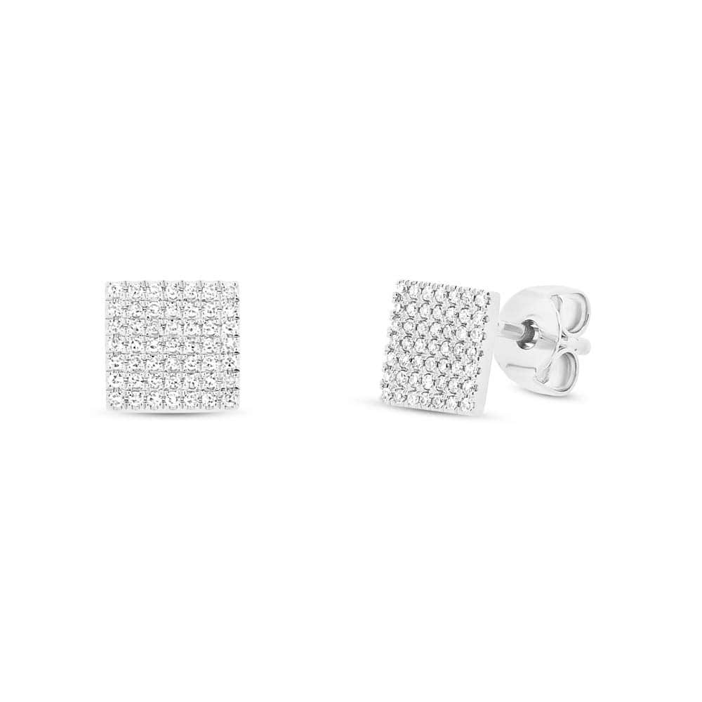 0.22ct 14k White Gold Diamond Pave Square Earrings