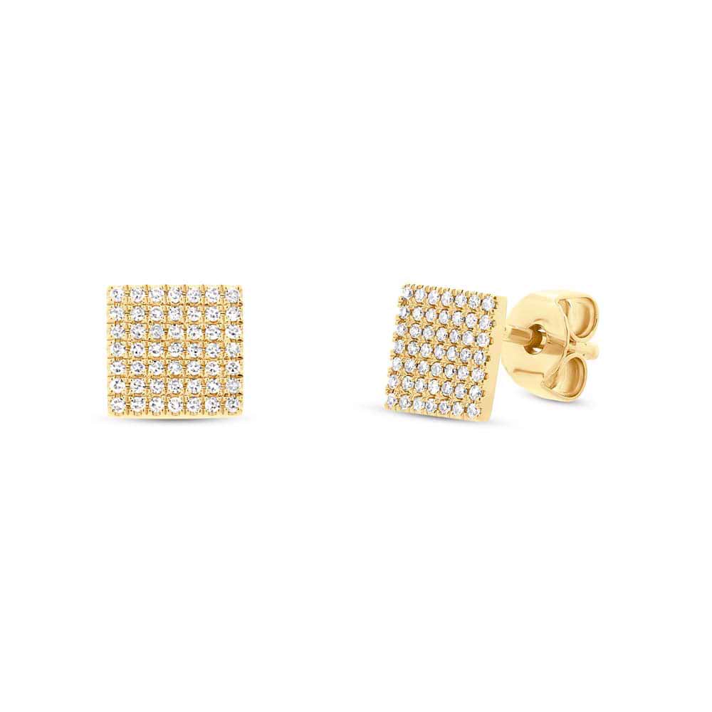 0.22ct 14k Yellow Gold Diamond Pave Square Earrings
