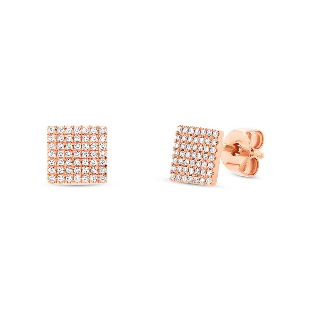 0.22ct 14k Rose Gold Diamond Pave Square Earrings