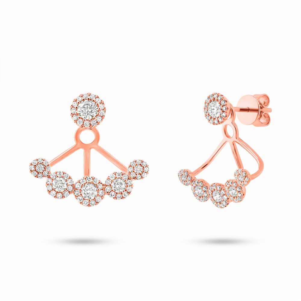 0.80ct 14k Rose Gold Diamond Earrings Jacket With Studs