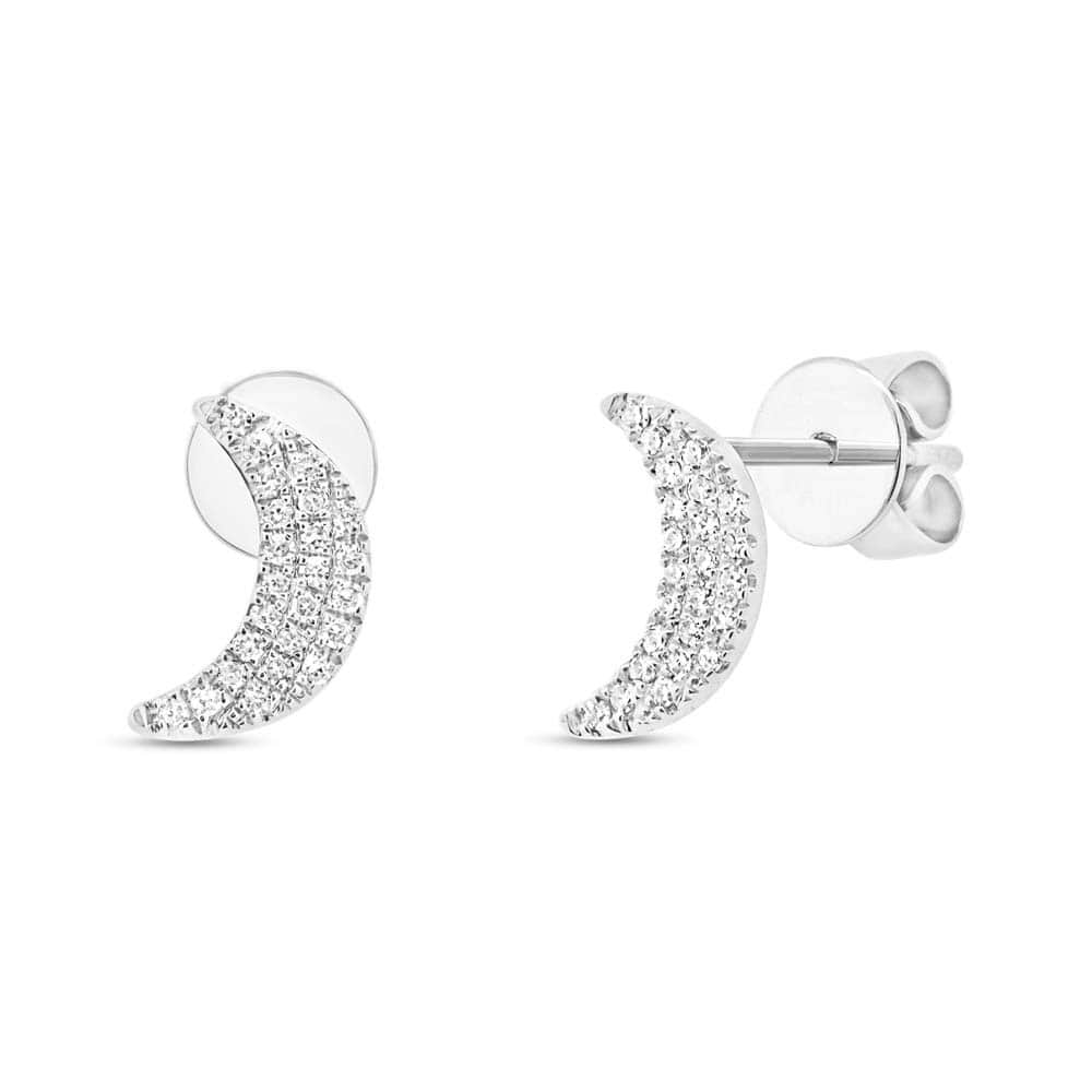0.11ct 14k White Gold Crescent Moon Stud Earrings
