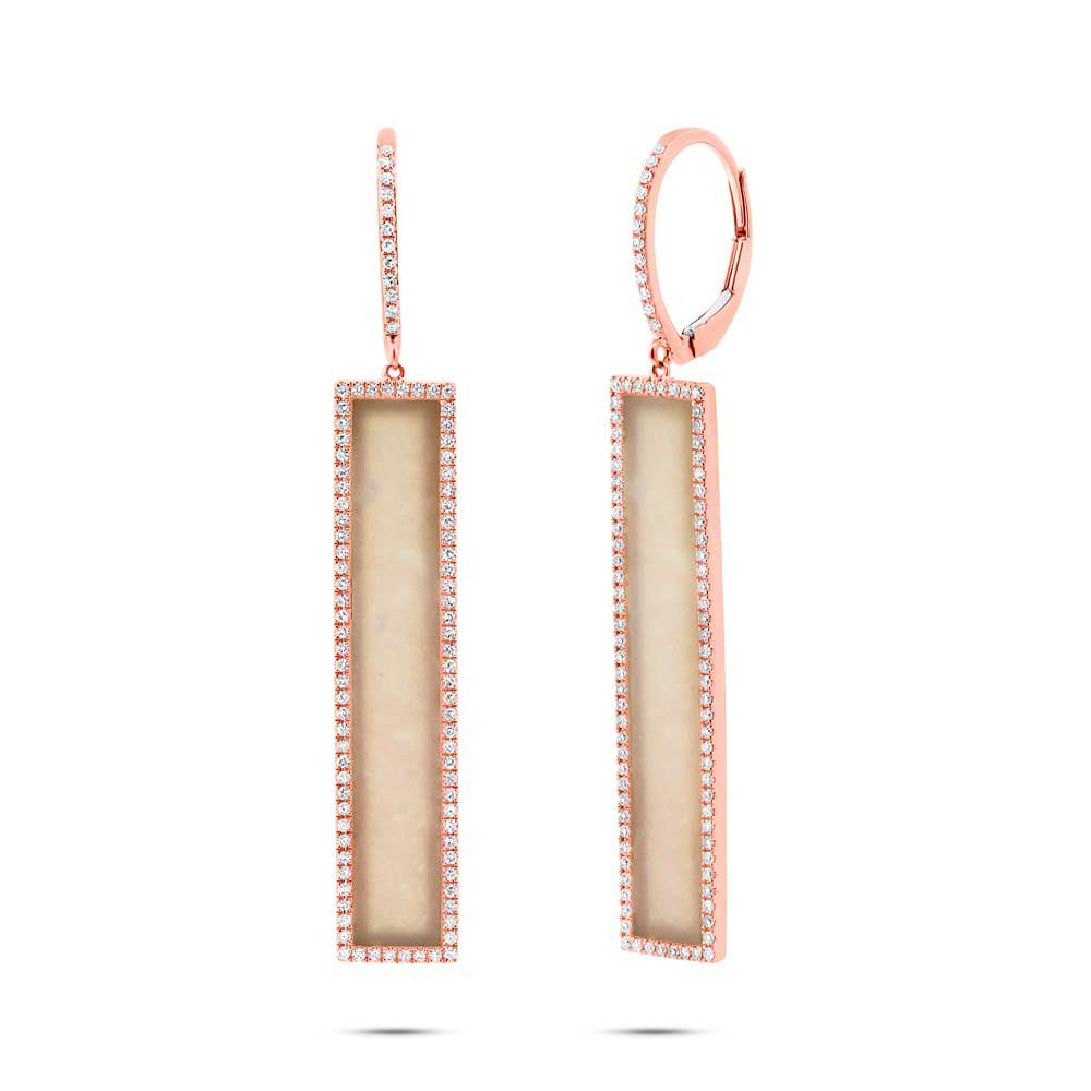 0.51ct Diamond & 4.12ct Pink Opal 14k Rose Gold Bar Earrings