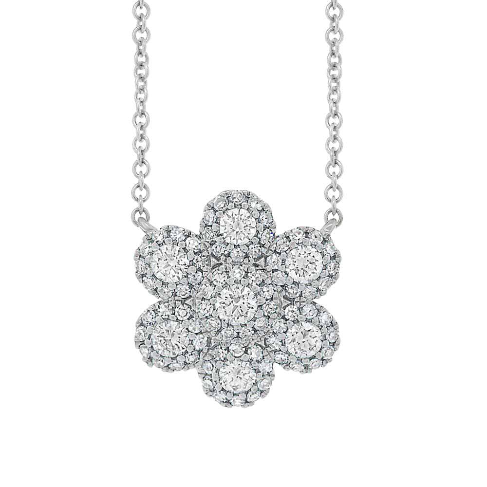 0.47ct 14k White Gold Diamond Flower Necklace