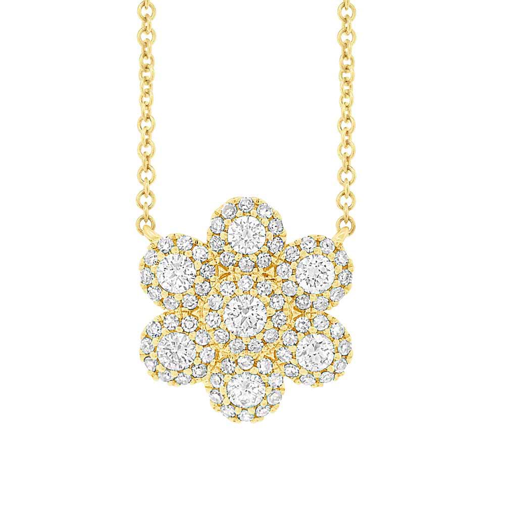 0.47ct 14k Yellow Gold Diamond Flower Necklace