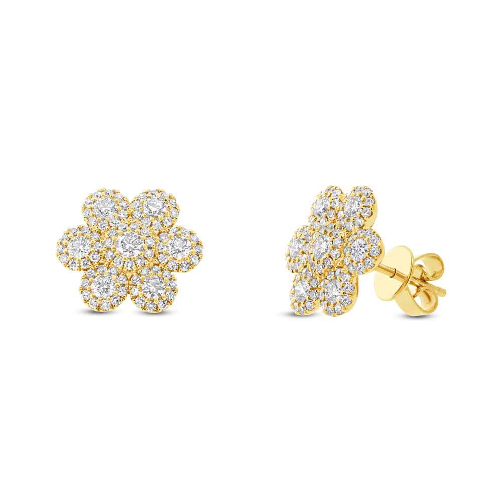 0.95ct 14k Yellow Gold Diamond Flower Earrings