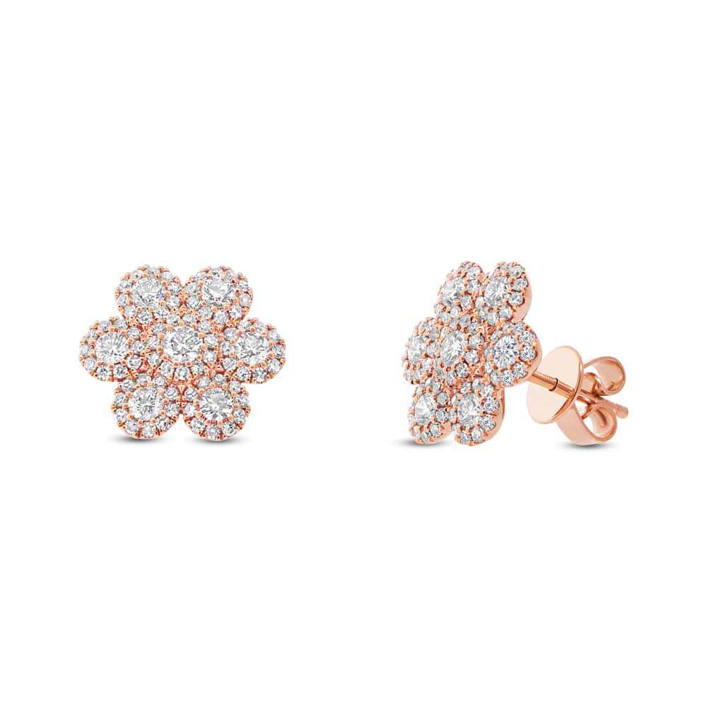 0.95ct 14k Rose Gold Diamond Flower Earrings